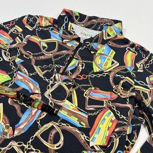 ICIKULS 1/4 Zip Golf Shirt Womens L Black Pullover Geometric Equestrian Stretch